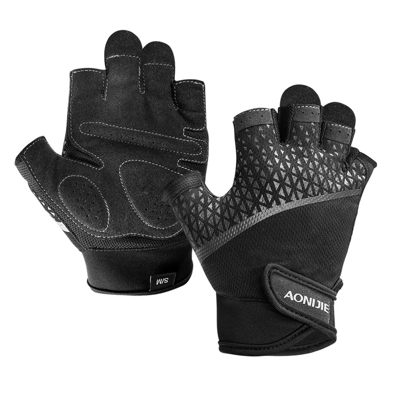 AONIJIE M52 Sports Half Finger Gloves Non-slip Cycling Climbing Outdoor Mitten Riding Sports Black Woven Gloves